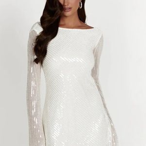 MESHKI Never worn white mini dress sequin XS